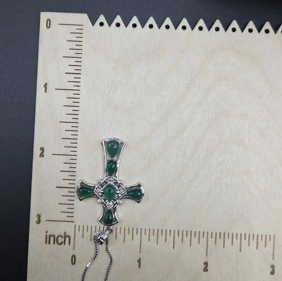 Sterling Silver And Onyx Cross Pendant Necklace. 18 Inches With 2 Inch Extender - Picture 3 of 6